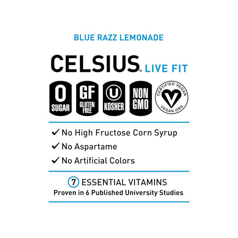 12 Oz (Pack 12) CELSIUS Fizz Free Blue Razz Lemonade, Sugar Free Energy Drink, Fl