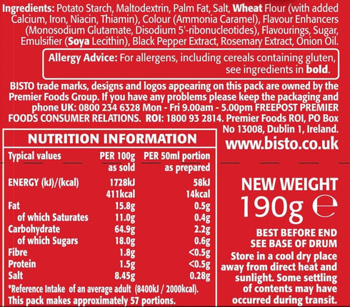 190 (Pack 1) Bisto Reduced Salt Beef Gravy Granules, Great with Beef g Drum