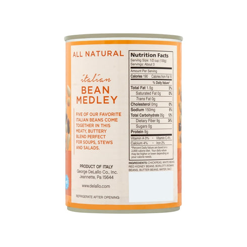 Packed 14 oz (4 Pack) DeLallo Bean Medley, with Kidney, Borlotti, Chickpeas, Butter Beans, and Cannellini Beans, Grown