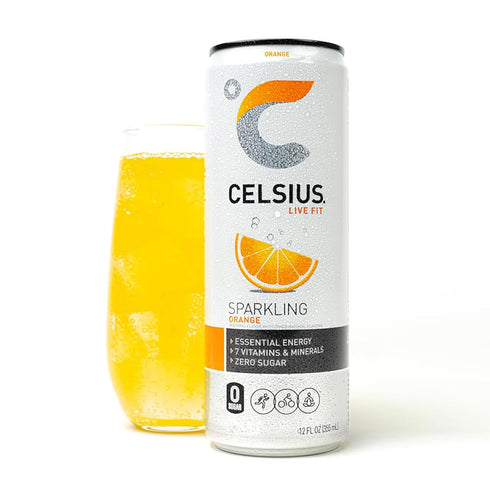 12 Oz (Pack 4) CELSIUS Sparkling Orange, Sugar Free Energy Drink, Fl