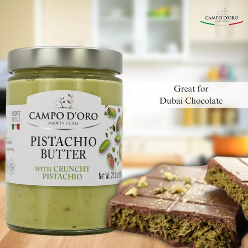 21.2oz (600g), Campo D'Oro - Pistachio Butter Sweet Cream, Rich & Nutty Pistachio Spreand Cream to make Dubai Chocolate