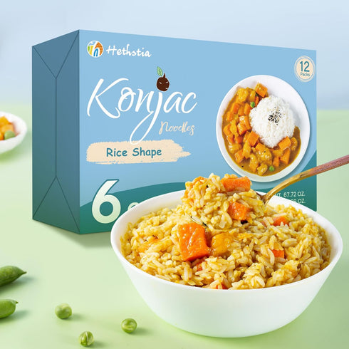 12 Packs 0 Hethstia Konjac Rice, Low Carb Shirataki Rice, Keto, Vegan, Gluten-Free, Sugar-Free, Low Calorie, Fat