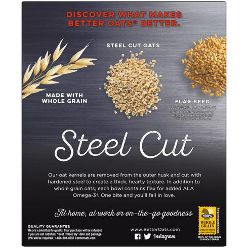 Packets, 15.1 oz 10 (Pack 1) Better Oats Steel Cut Instant Oatmeal Maple and Brown Sugar Flavor with Flax Seeds