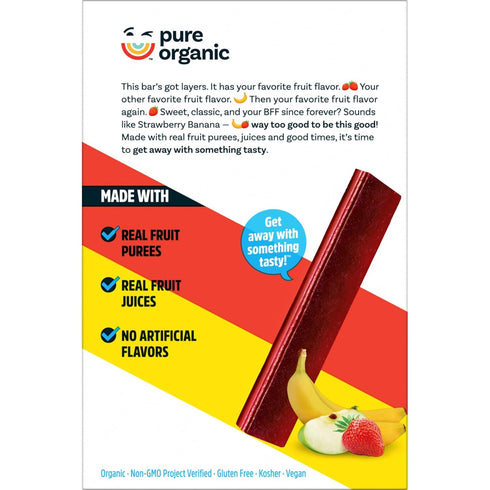 6.2oz (12 Count) Pure Organic, Layered Fruit Bars, Strawberry Banana, Gluten Free and Vegan Fruit Snacks, Box