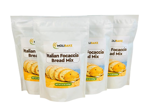 Molibake Italian Focaccia Bread Mix Pack of 4 Premium Artisan Italian Bread