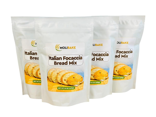 Molibake Italian Focaccia Bread Mix Pack of 4 Premium Artisan Italian Bread