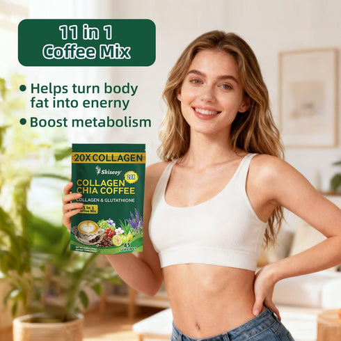Skiseoy 20x 11-in-1 45 Collagen Chia Coffee - Coffee Shape Mix with Collagen & Chia Seeds, L-Glutathione for Skin, Hair