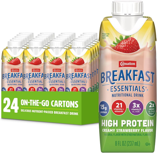 Carnation Breakfast Essientials High Protein Ready-to-Drink, 8 FL OZ Carton, Strawberry (Pack