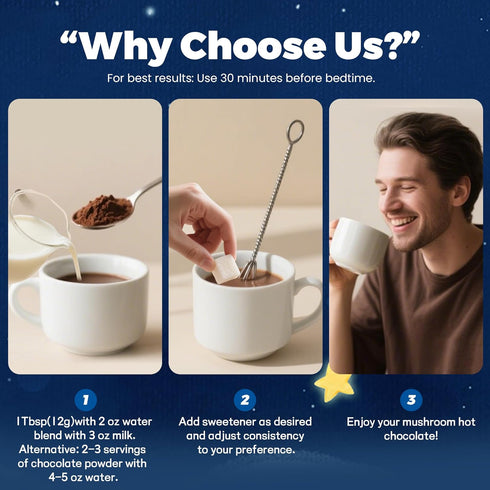 10 8.5oz Mushroom Hot Chocolate for Calm & Relax | Mushroom Blend with L-Theanine, GABA, Magnesium Glycinate, MCT