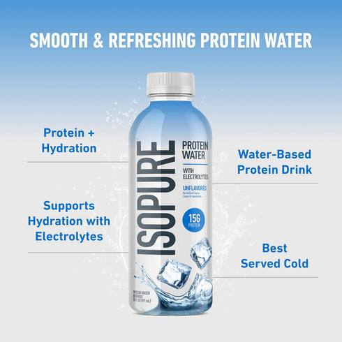 15g 20 oz 12-Pack Isopure Clear Protein Water with Electrolytes, Whey Protein Isolate, Zero Sugar, Unflavored, fl