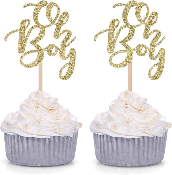 Set of 24 Golden Oh Boy Cupcake Toppers for Baby Shower Party Decors - by Giuffi