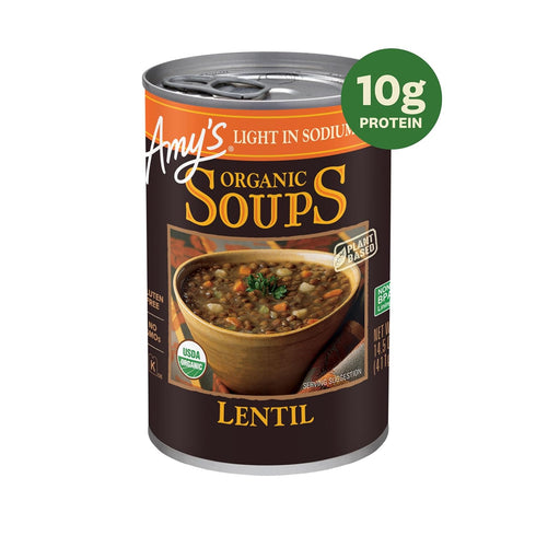 14.5 (Pack 6) Amy's Soup, Vegan, Gluten Free, Organic Lentil, Light in Sodium, Ounce