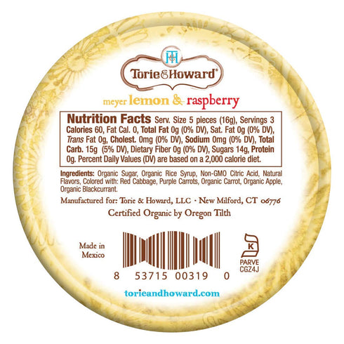 Torie and Howard Organic Hard Candy, Lemon and Raspberry, 2 Ounce
