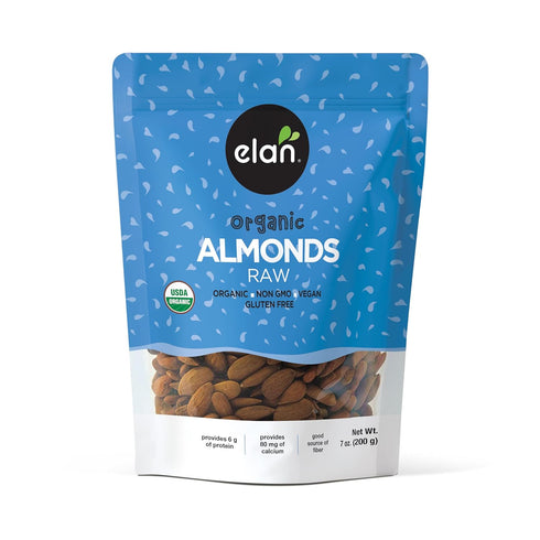 Elan Organic California Raw Almonds, 7.0 oz, Unsalted, Unroasted, Raw Nuts, Non-Gmo,