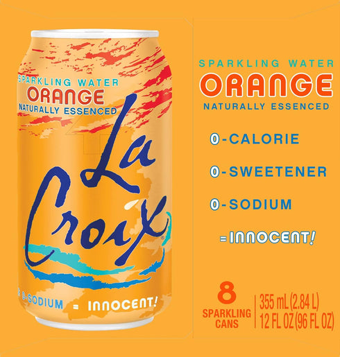 12 Oz (pack 8) La Croix Sparkling Water, Orange, Fl
