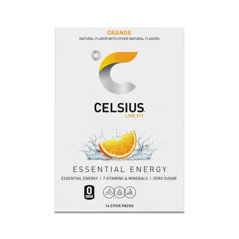 CELSIUS On-the-Go Powder Stick, Zero Sugar, Orange, 14 Sticks per Pack, 2.60 Oz