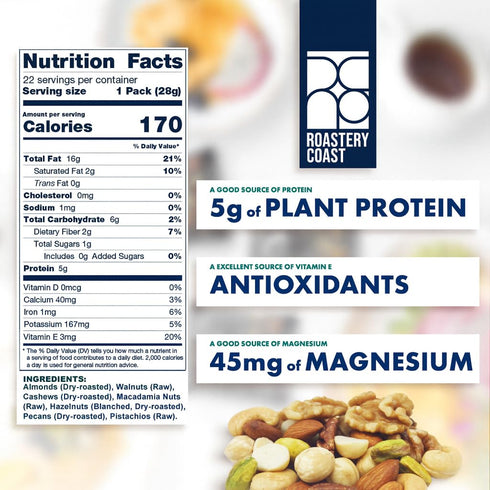 Pack Packs Roastery Coast - Mixed Nuts Variety for Adults | Healthy Snacks | Individual | Unsalted | No Peanuts |