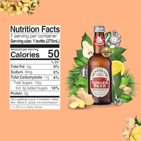 9.3 Oz (Pack 4) Fentimans Sparkling Ginger Beer - Ginger Ale, Ginger Beer Non Alcoholic, Craft Soda with Herbal