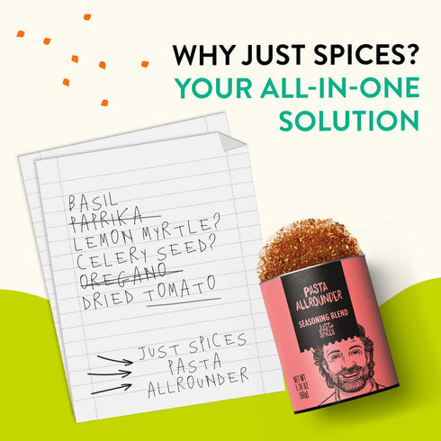Just Spices Pasta Allrounder, 1.76 OZ, Mediterranean Spice Mix for Pasta, The Flavors of Italy