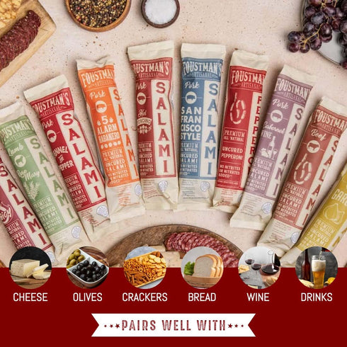 7 Oz Foustman's Salami Turkey San Francisco Style Artisanal, Nitrate-Free, Naturally Cured, Gluten-Free, Dairy-Free, No
