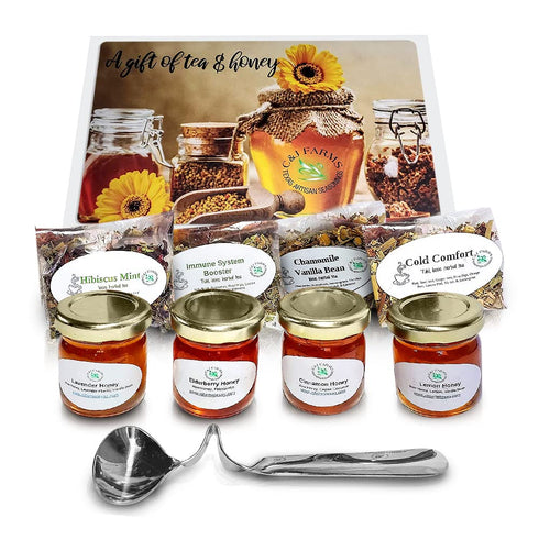 C & J Farms Set- 9 C&J Farms Texas Gourmet Artisan Seasonings A Gift of Tea and Honey Gift Piece Variety Sampler Box