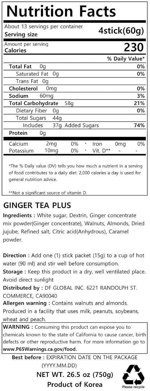 15g 50 Damtuh Korean Traditional Ginger Tea Plus, Ginger Powder, x Sticks
