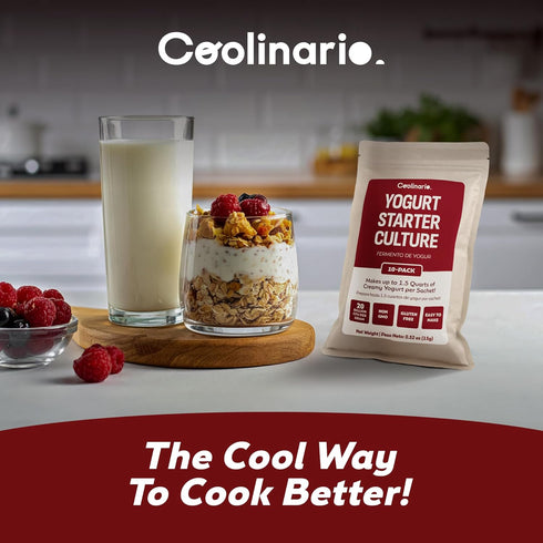 (10-Pack, 1.5g Coolinario Yogurt Starter Culture Sachets) Live Cultures for Homemade Yogurt | Creamy, Thick & Delicious