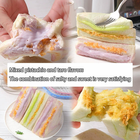 BKSUAIWU 10 Bags Asian Breakfast Bread,Taro puree&pistachio Mixed Flavor Chinese Sandwich,Individually Wrapped