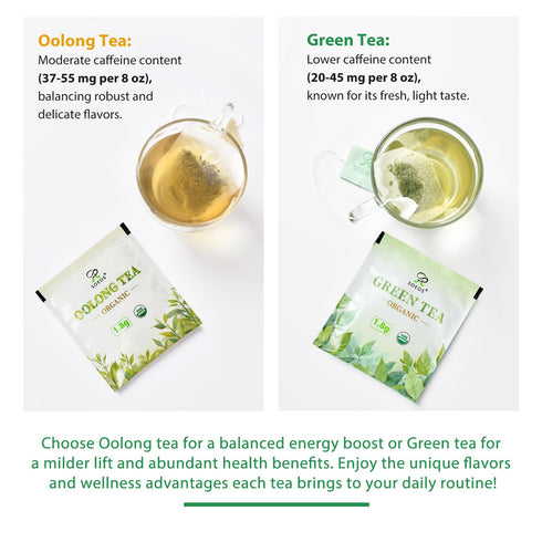 100 (Pack 1), 6.3 Soeos Organic Green Tea, Tea Bags of Caffeinated, Low Caffeine, Fresh and Healthy Green Tea, Ounce