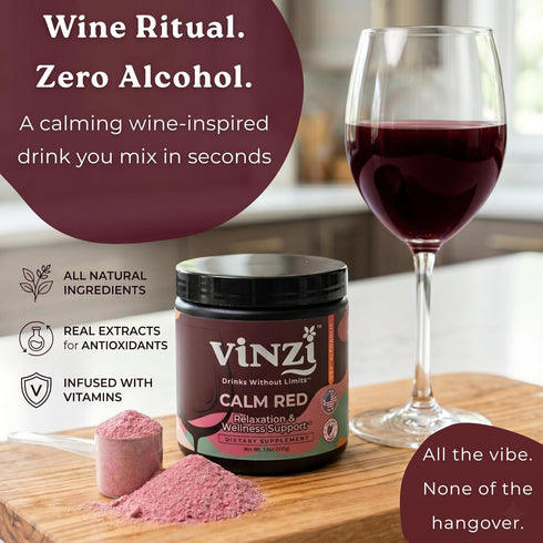 8oz (20 Vinzi Non-Alcoholic Calm Drink Mix Wine Alternative Ritual with Ashwagandha, L-Theanine & Vitamins, Zero