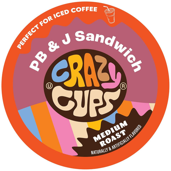Crazy Cups Flavored Coffee for Keurig K-Cup Machines, Peanut Butter & Jelly Sandwich, 22 Single Serve Pods