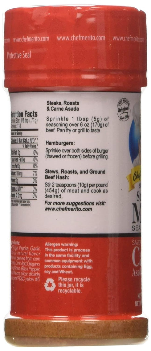 Chef Merito Steak & Meat Seasoning Powder, Carne Asada & Bistec, 3 oz, Pack of 2