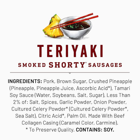 7g 5 oz. Duke's Pork Teriyaki Smoked Shorty Sausages, Protein Per Serving
