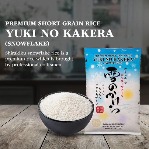 15 lbs (Pack 1) Shirakiku Yuki No Kakera Premium Dried Short Grain Rice | Soft & Fluffy Sweet Sticky Snowflake Sushi