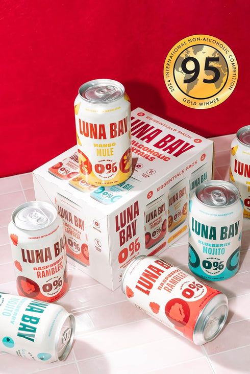 Pack (12 Pack, 12 oz Luna Bay Zero Percent Tea Mocktail - Sparkling Tea Non-Alcoholic Beverage, Non-GMO, Vegan