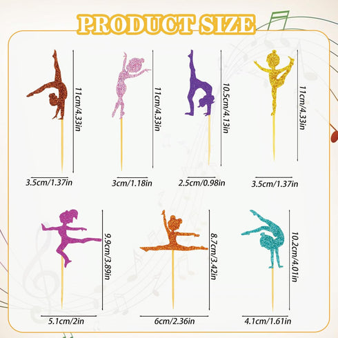 35 Pcs Girl Gymnastics Cupcake Toppers, Glitter Dancer Cake Toppers for Gymnastics Themed Birthday Baby Shower