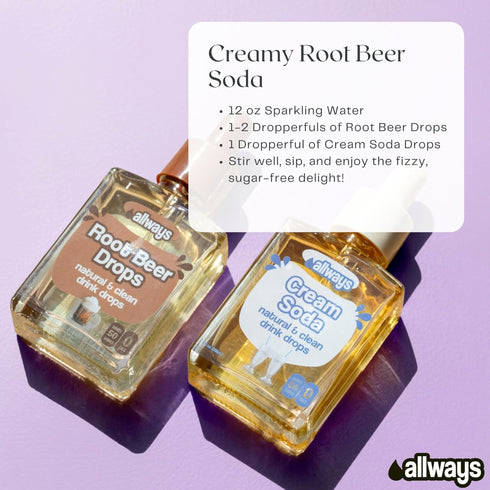 50 Allways Cream Soda Drops Sugar Free Liquid Water Enhancer with Monk Fruit Zero Calorie Cream Soda Drink Mix