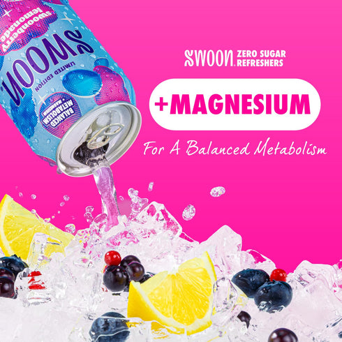 12 oz (12 Pack) Swoon Swoonberry Lemonade Zero Sugar Lemonade Drink with Magnesium, Sugar Free Berry Flavor, Low