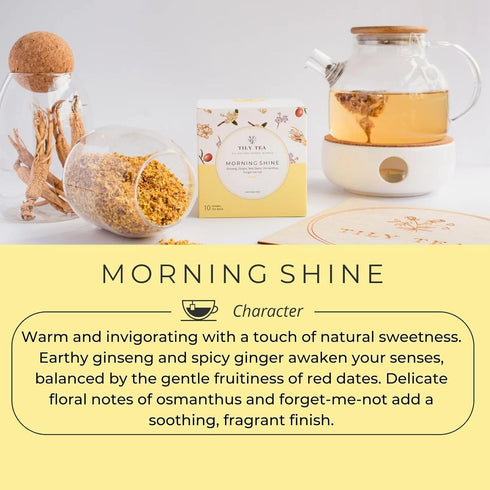 10 Tily Tea Morning Shine Breakfast Tea - Natural Herbal Tea - Ginger and Ginseng - Caffeine Free - Plastic-Free
