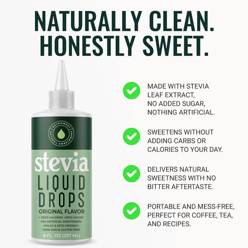 8oz 2pack, 3,646 Natrisweet Liquid Stevia Drops, Pure Sweetener from Stevia Extract, Plant-Based Sugar Substitute, Zero