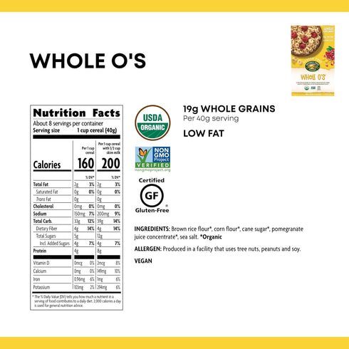 11.5 oz (Pack 4) Nature's Path Organic Whole O's Cereal, Crunchy Whole Grain Rings, Gluten Free