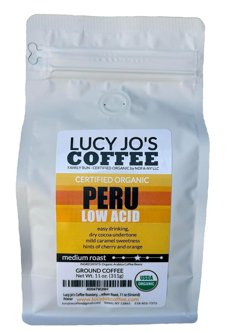 Lucy Jo's Coffee Roastery, Organic Peru Low Acid, Medium Roast, 11 oz