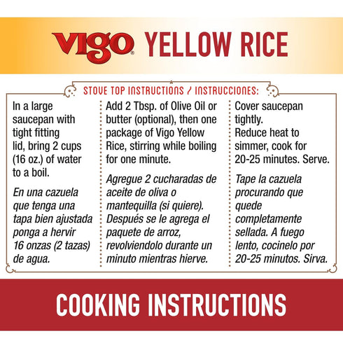 8oz Pack 12) Vigo Authentic Saffron Yellow Rice, Low Fat, (Yellow Rice