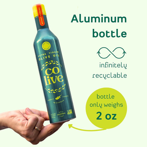 16.9 oz CoLive Extra Virgin Olive Oil | Cold Pressed | Rich and Fresh Taste | Family Farms in Cyprus | Aluminum Bottle