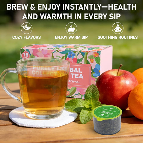 Solisleaf Set Set 7 16Pods Decaf & Soothing Herbal Tea Gift - Relaxing Chamomile Lavender, Cinnamon Apple & Hibiscus