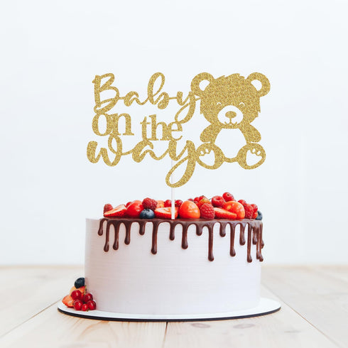 Heddonar Glitter Baby On The Way Cake Topper - Pregnancy Announcements Cake Topper, Baby Bear Gender Reveal Birthday