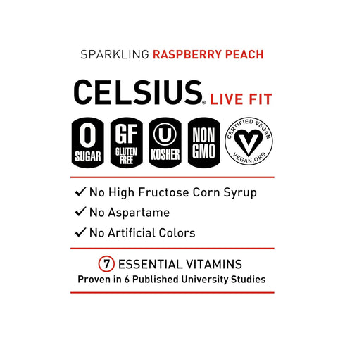 12 Oz (Pack 12) CELSIUS Sparkling Raspberry Peach, Sugar Free Energy Drink, Fl