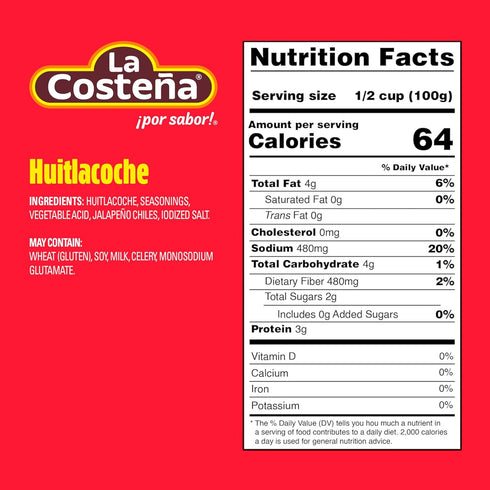 13.4 oz, 12 Pack La Costea Huitlacoche - Traditional Gourmet Mexican Food for Quesadillas, Tacos, Tamale, Umami