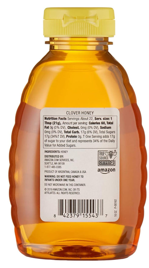 1 (Pack 1) Amazon Brand - Happy Belly Clover Honey, pound of (Previously Solimo)