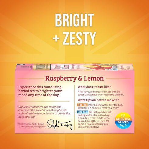 20 Count (Pack 6), 120 Twinings Raspberry & Lemon Herbal Tea Individually Wrapped Bags, of Fruity & Zesty, Naturally